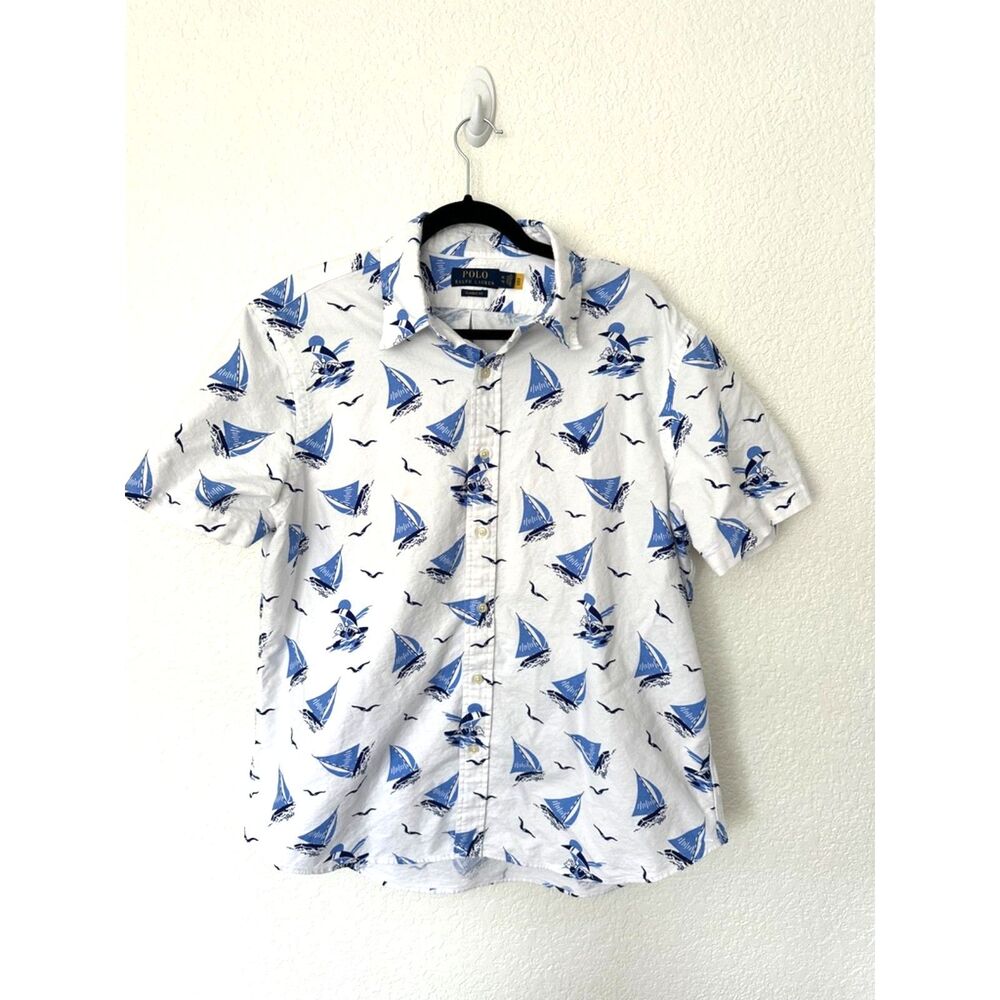 Polo Ralph Lauren Button Down Shirt Size XL Youth Polo Bear on Sailboat Print